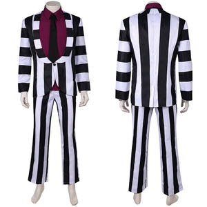 Beetlejuice schwarz weiß gestreift Anzug Cosplay Kostüm