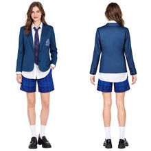 Laden Sie das Bild in den Galerie-Viewer, Coven Academy blau Schuluniform mit Krawatte Hexe Cosplay Kostüm