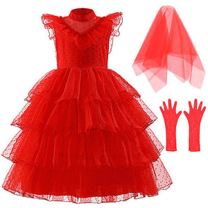 Kinder Mädchen Beetlejuice Lydia Deetz rot Kleid Cosplay Kostüm