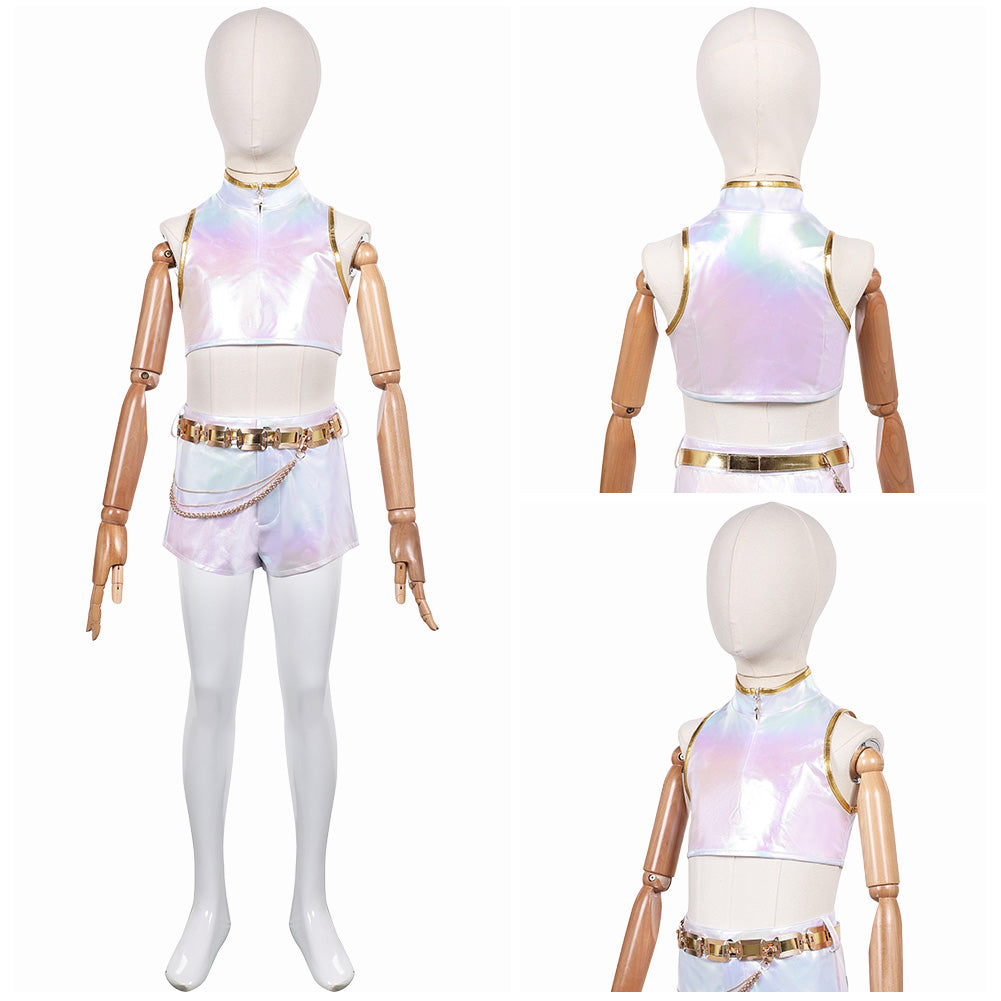Kinder Mädchen Huntrix Rumi weiß Outfits Cosplay Kostüm
