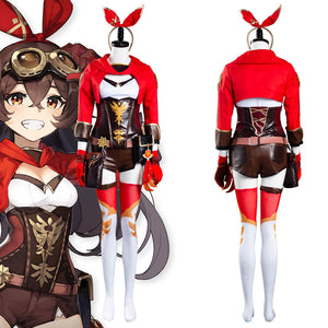 Genshin Impact Amber Cosplay Kostüm Jumpsuit Halloween Karneval Kostüm Set