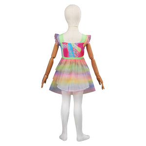 Margot Robbie Kinder 2023 Barbie gedruckt Ärmellos Kleid Cosplay Kostüm