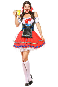 Damen Dirndl Trachtenkleid für Oktoberfest Karneval Kostüm Erwachsene Rot