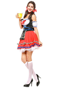 Damen Dirndl Trachtenkleid für Oktoberfest Karneval Kostüm Erwachsene Rot