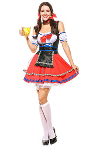 Damen Dirndl Trachtenkleid für Oktoberfest Karneval Kostüm Erwachsene Rot