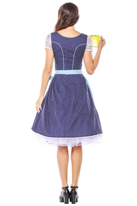 Damen Dirndl Trachtenkleid mit Schürze für Oktoberfest Karneval Kostüm M-XXXL