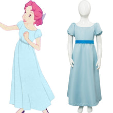 Laden Sie das Bild in den Galerie-Viewer, Nimmerland Peter Pan Wendy Darling Kleid Cosplay Kostüm Blau für Kinder