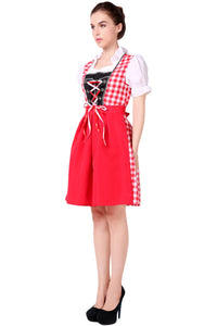 Oktoberfest Dirndl Damen Trachtenkleid mit Schürze Cosplay Kostüm Blau Rot