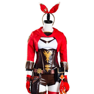 Genshin Impact Amber Cosplay Kostüm Jumpsuit Halloween Karneval Kostüm Set