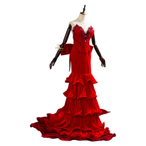 Aerith Aeris Gainsborough rotes Kleid Final Fantasy VII Remake Cosplay Kostüm