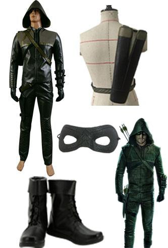 Green Arrow Oliver Queen Cosplay Kostüm + Blinder Augen Fleck + Stiefel + Köcher